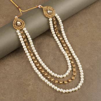   groom sherwani necklace moti mala layered for wedding | groom mala with brooch set 1