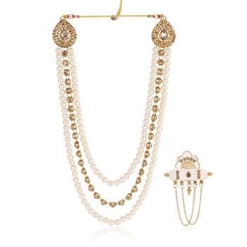   groom sherwani necklace moti mala layered for wedding | groom mala with brooch set 2