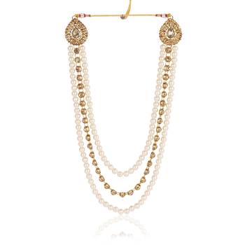   groom sherwani necklace moti mala layered for wedding | groom mala with brooch set 4