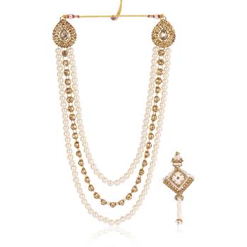   groom sherwani necklace moti mala layered for wedding | groom mala with brooch set 2
