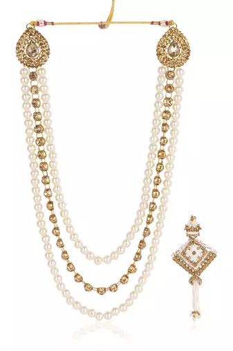   groom sherwani necklace moti mala layered for wedding | groom mala with brooch set