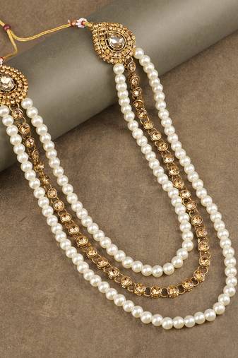   groom sherwani necklace moti mala layered for wedding | groom mala with brooch set