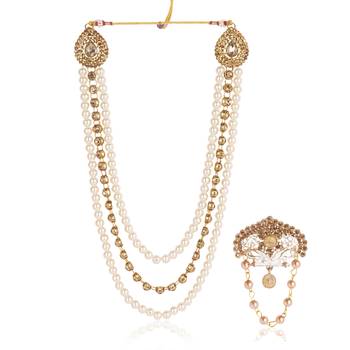   groom sherwani necklace moti mala layered for wedding | groom mala with brooch set 2