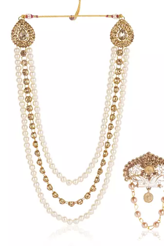   groom sherwani necklace moti mala layered for wedding | groom mala with brooch set