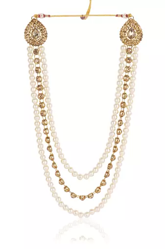   groom sherwani necklace moti mala layered for wedding | groom mala with brooch set