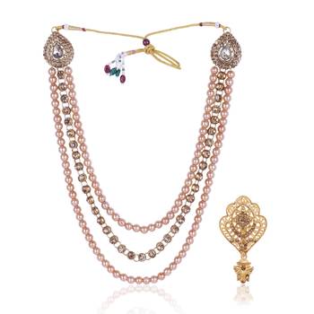   groom sherwani necklace moti mala layered for wedding | groom mala with brooch set 2