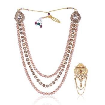   groom sherwani necklace moti mala layered for wedding | groom mala with brooch set 2
