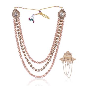   groom sherwani necklace moti mala layered for wedding | groom mala with brooch set 2