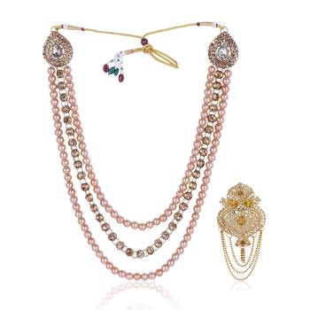   groom sherwani necklace moti mala layered for wedding | groom mala with brooch set 2