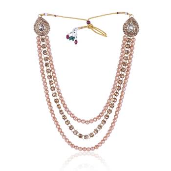   groom sherwani necklace moti mala layered for wedding | groom mala with brooch set 4