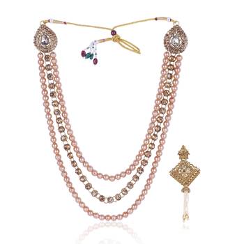   groom sherwani necklace moti mala layered for wedding | groom mala with brooch set 2