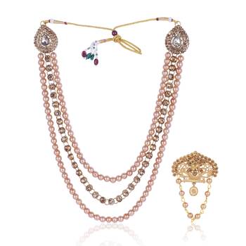   groom sherwani necklace moti mala layered for wedding | groom mala with brooch set 2