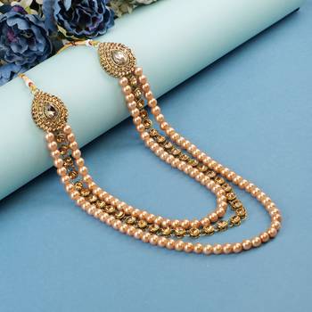   groom sherwani necklace moti mala layered for wedding | groom mala with brooch set 1