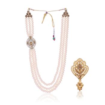   groom sherwani necklace moti mala layered for wedding | groom mala with brooch set 2