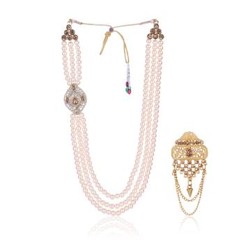   groom sherwani necklace moti mala layered for wedding | groom mala with brooch set 2