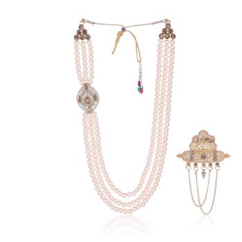   groom sherwani necklace moti mala layered for wedding | groom mala with brooch set 2