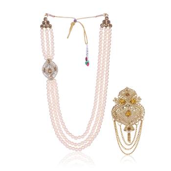   groom sherwani necklace moti mala layered for wedding | groom mala with brooch set 2