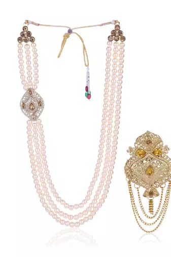   groom sherwani necklace moti mala layered for wedding | groom mala with brooch set