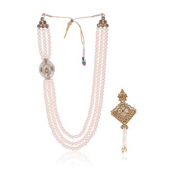   groom sherwani necklace moti mala layered for wedding | groom mala with brooch set 2