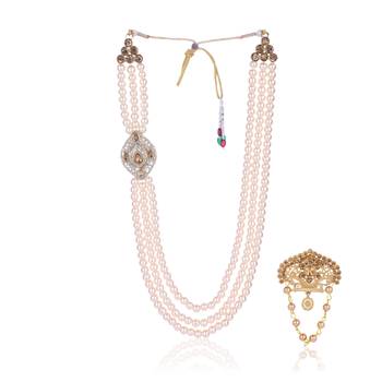   groom sherwani necklace moti mala layered for wedding | groom mala with brooch set 2