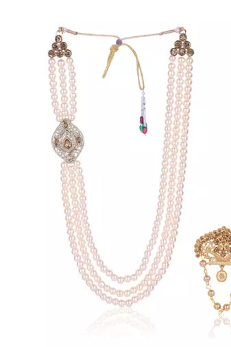   groom sherwani necklace moti mala layered for wedding | groom mala with brooch set