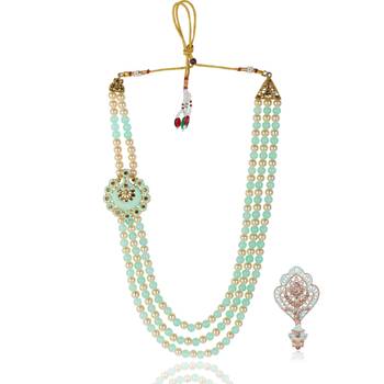  groom sherwani necklace moti mala layered for wedding | groom mala with brooch set 2