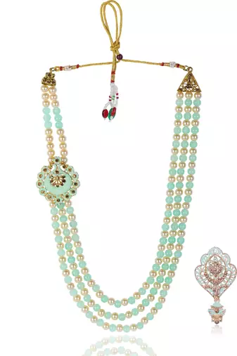   groom sherwani necklace moti mala layered for wedding | groom mala with brooch set