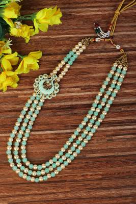   groom sherwani necklace moti mala layered for wedding | groom mala with brooch set 1