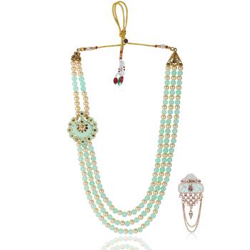   groom sherwani necklace moti mala layered for wedding | groom mala with brooch set 2