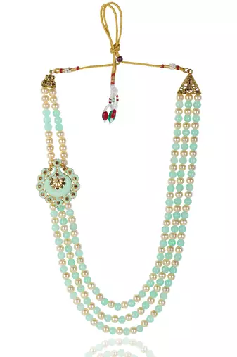   groom sherwani necklace moti mala layered for wedding | groom mala with brooch set