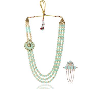   groom sherwani necklace moti mala layered for wedding | groom mala with brooch set 2