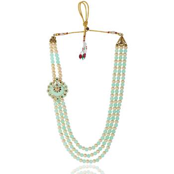   groom sherwani necklace moti mala layered for wedding | groom mala with brooch set 4