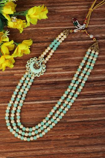  groom sherwani necklace moti mala layered for wedding | groom mala with brooch set