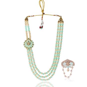   groom sherwani necklace moti mala layered for wedding | groom mala with brooch set 2