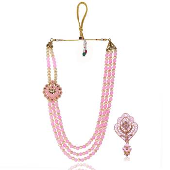   groom sherwani necklace moti mala layered for wedding | groom mala with brooch set 2