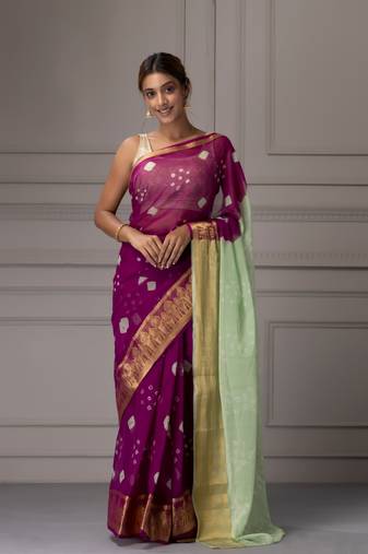 Mauve & Green Bandhani Zari Bandhani Saree