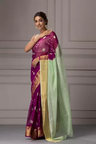 Mauve & Green Bandhani Zari Bandhani Saree