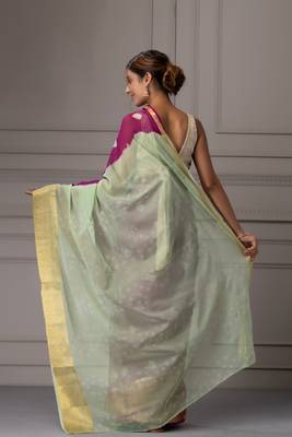 Mauve & Green Bandhani Zari Bandhani Saree 4