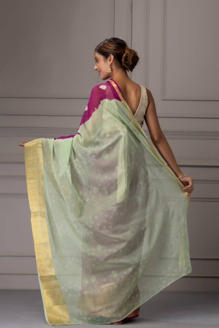 Mauve & Green Bandhani Zari Bandhani Saree