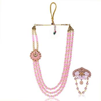   groom sherwani necklace moti mala layered for wedding | groom mala with brooch set 2