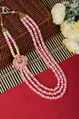   groom sherwani necklace moti mala layered for wedding | groom mala with brooch set 1