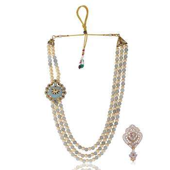   groom sherwani necklace moti mala layered for wedding | groom mala with brooch set 2