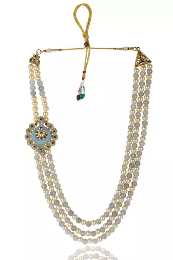   groom sherwani necklace moti mala layered for wedding | groom mala with brooch set