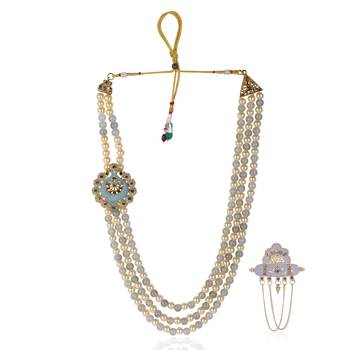   groom sherwani necklace moti mala layered for wedding | groom mala with brooch set 2