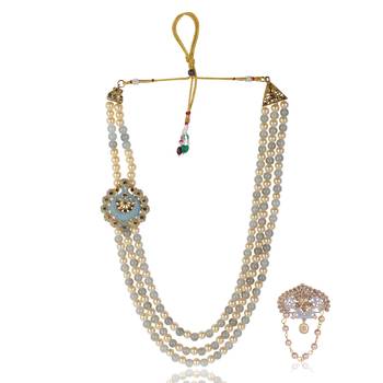   groom sherwani necklace moti mala layered for wedding | groom mala with brooch set 2