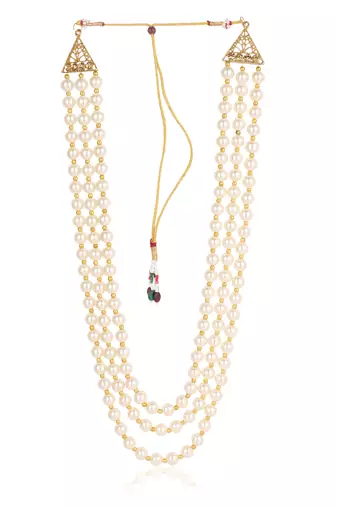   groom sherwani necklace moti mala layered for wedding | groom mala with brooch set