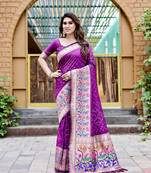 Purple Bandhani Style silk bland Golden zari border sareee with Blouse