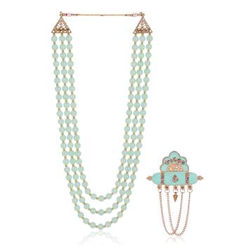  groom sherwani necklace moti mala layered for wedding | groom mala with brooch set 2