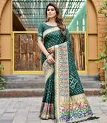 Green Bandhani Style silk bland Golden zari border sareee with Blouse