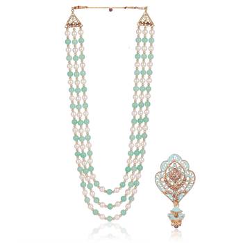   groom sherwani necklace moti mala layered for wedding | groom mala with brooch set 2